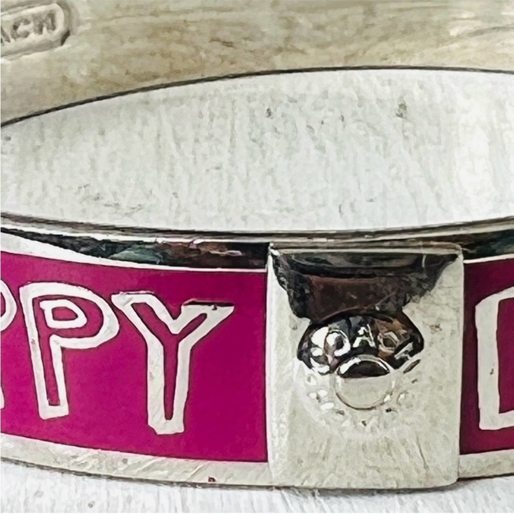 Coach Poppy Magenta Enamel Silver Tone Bangle Bracelet - Picture 2 of 4